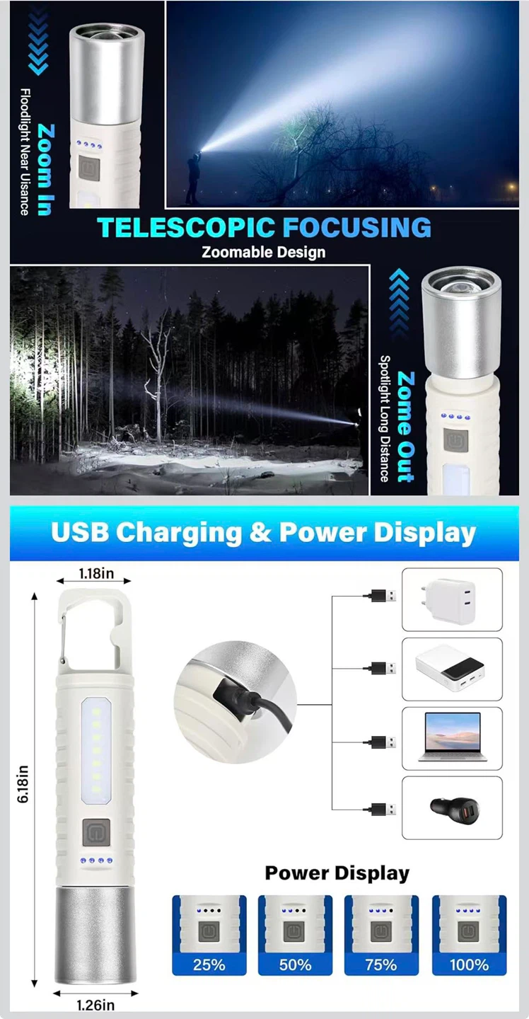 Super Brighter LED Zoomable Flashlight with COB Side Light - photo 4