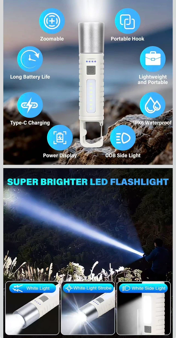 Super Brighter LED Zoomable Flashlight with COB Side Light - photo 2