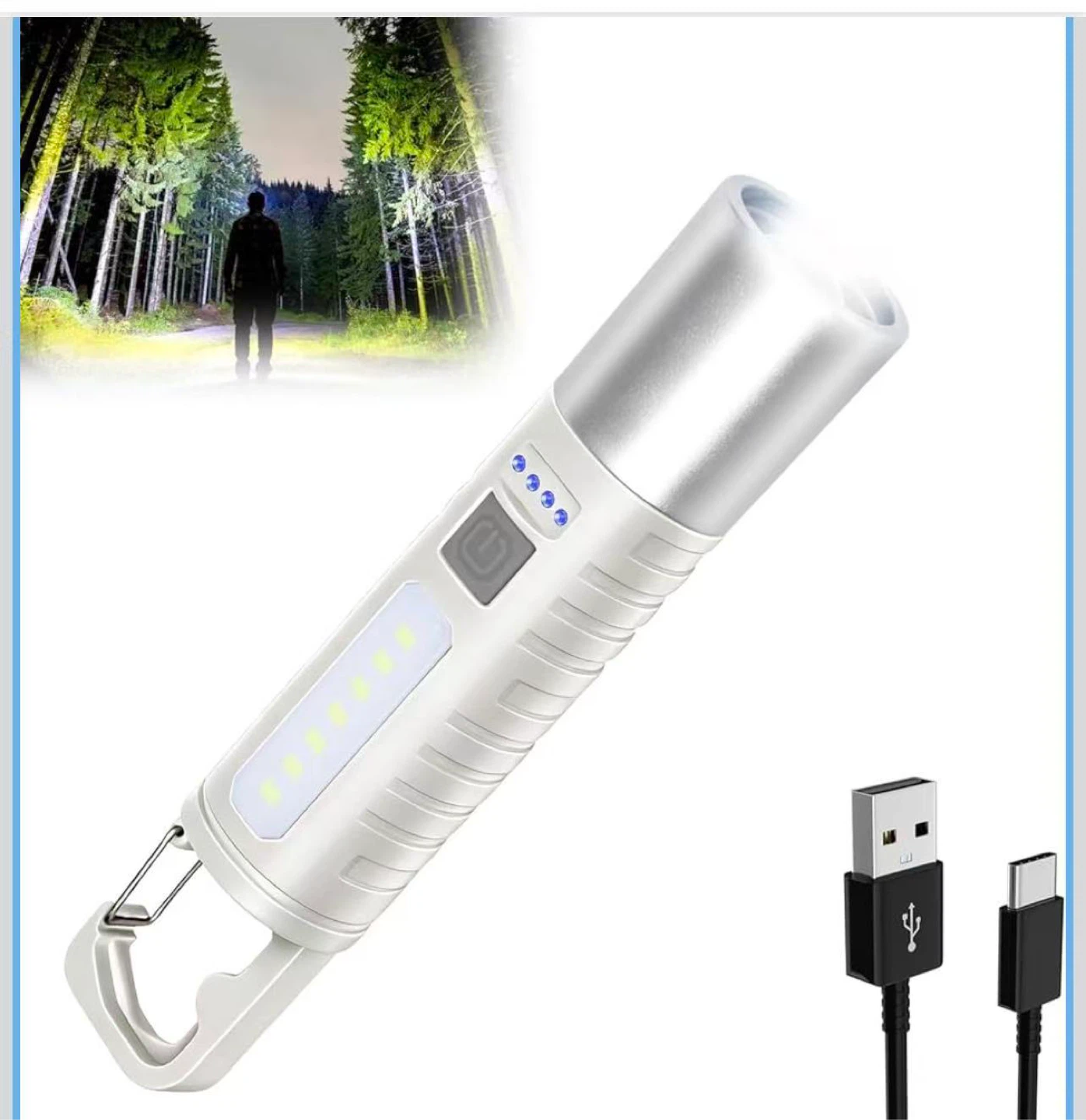 Super Brighter LED Zoomable Flashlight with COB Side Light