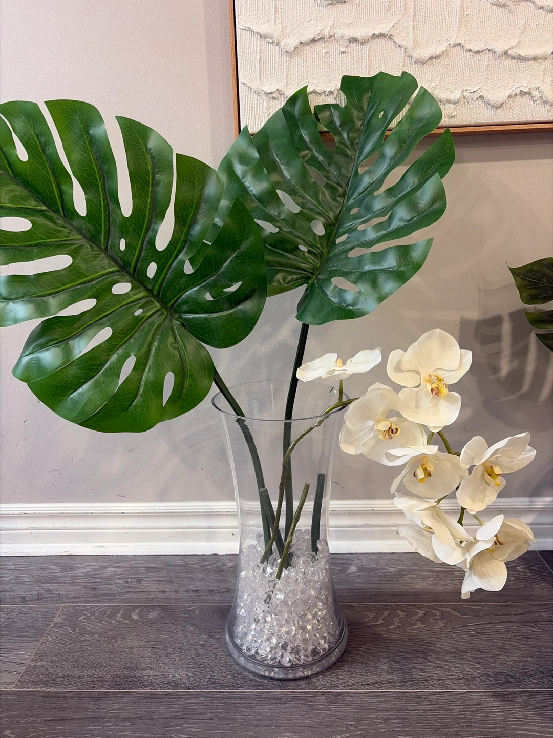 Artificial Monstera and Orchid Plant with Vase