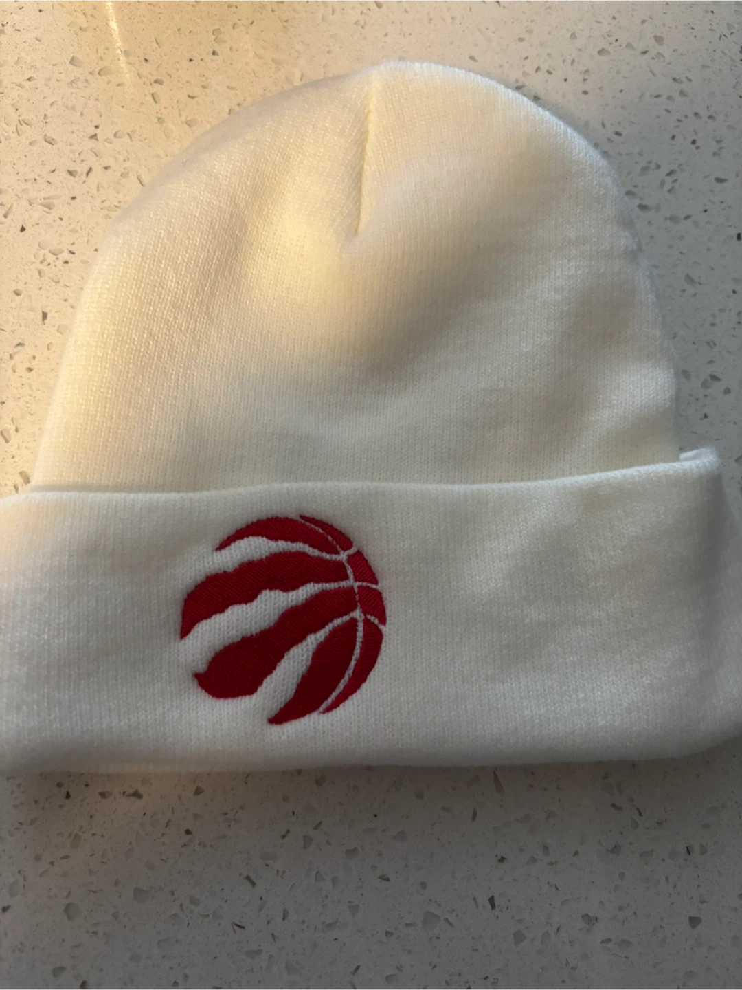 White Beanie with Bowlway and Raptors Logos