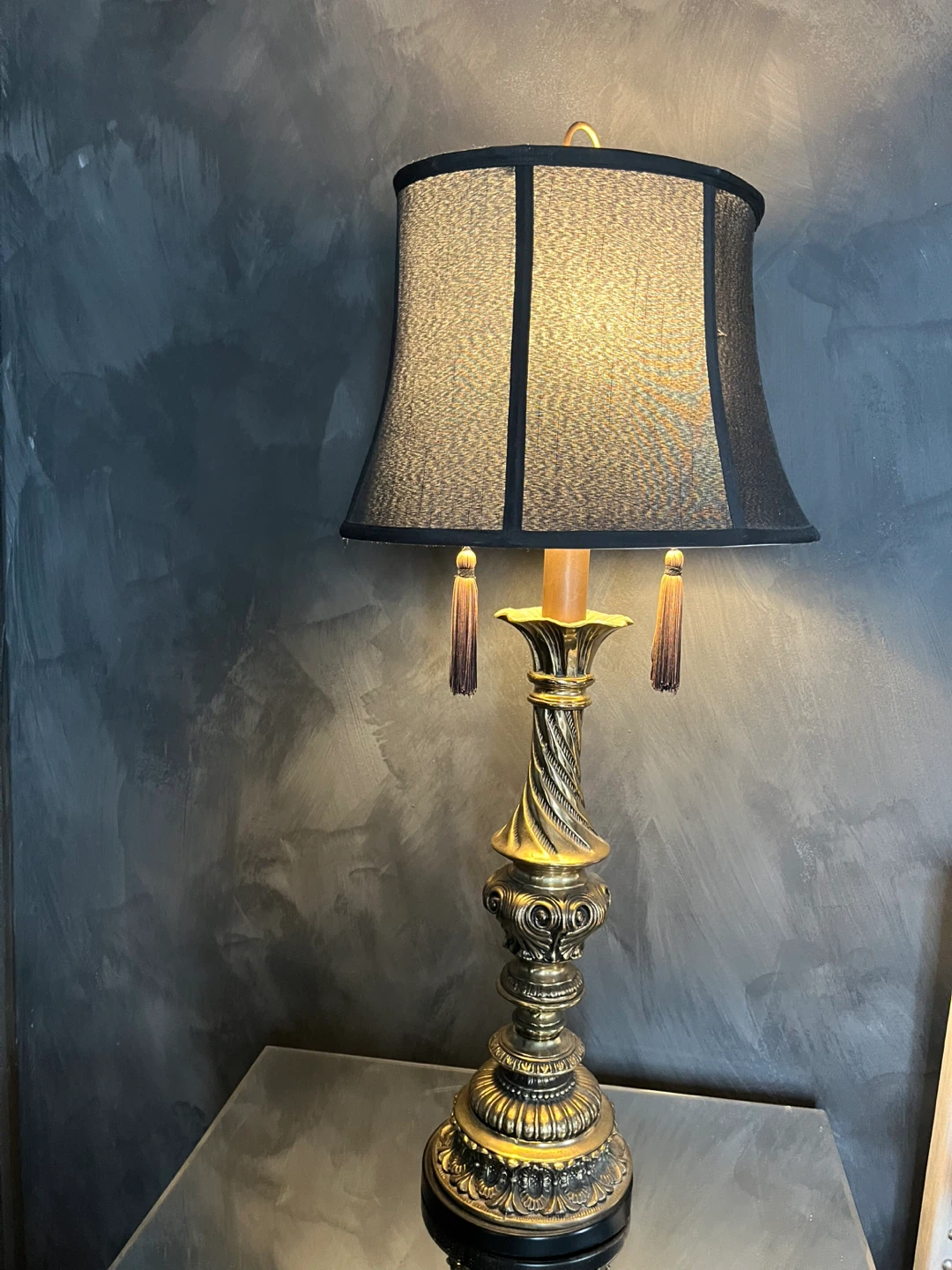 Vintage Brass Table Lamp with Black Shade (2 lamps price for 1) - photo 2