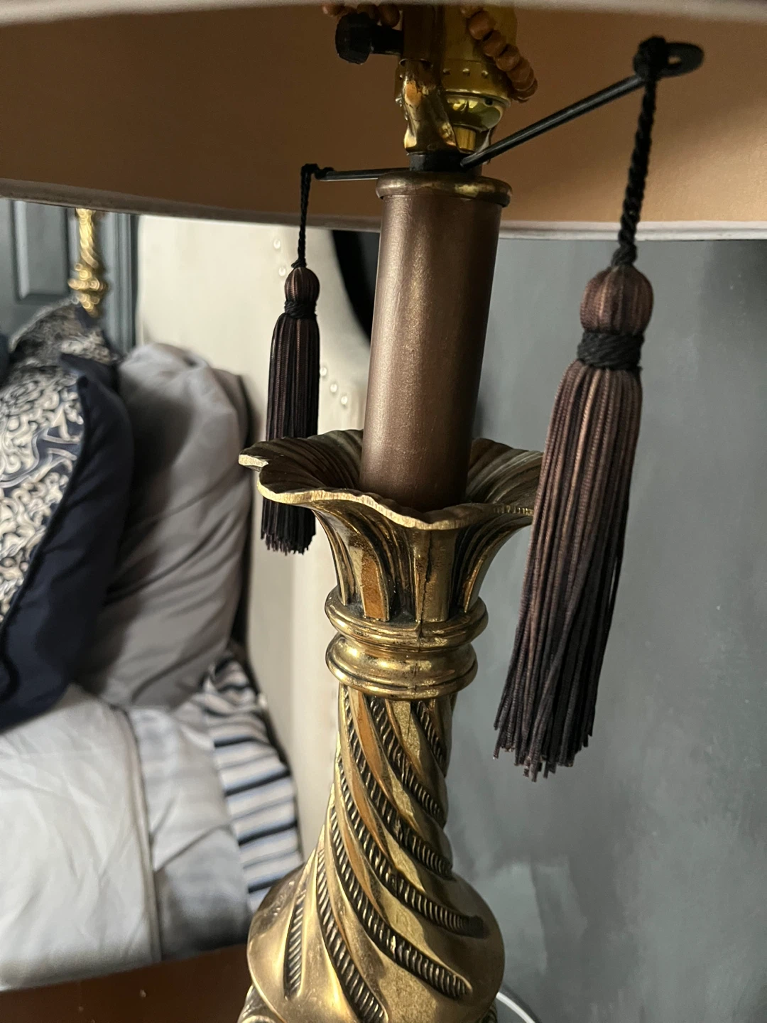 Vintage Brass Table Lamp with Black Shade (2 lamps price for 1) - photo 4