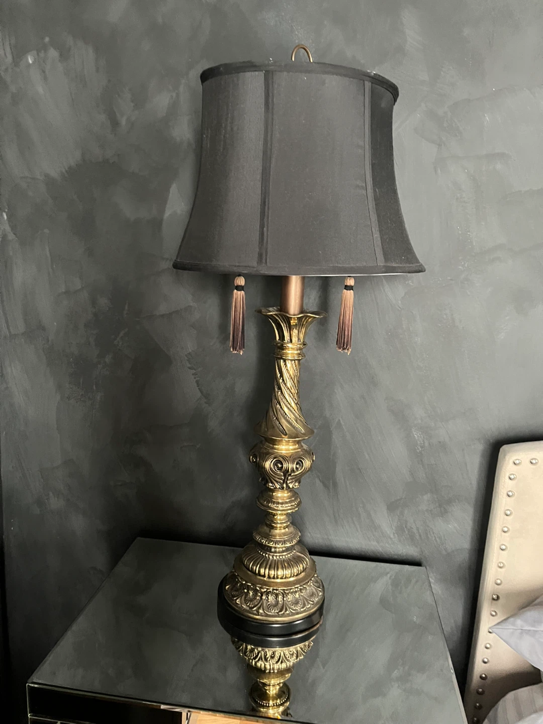 Vintage Brass Table Lamp with Black Shade (2 lamps price for 1)