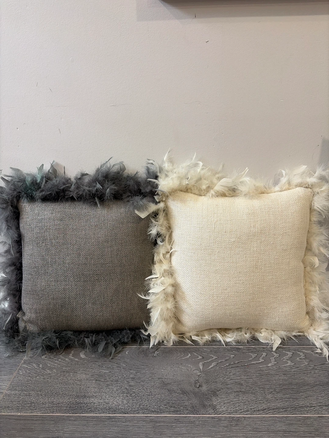 Decorative Feather Trim Throw Pillows - Set of 2