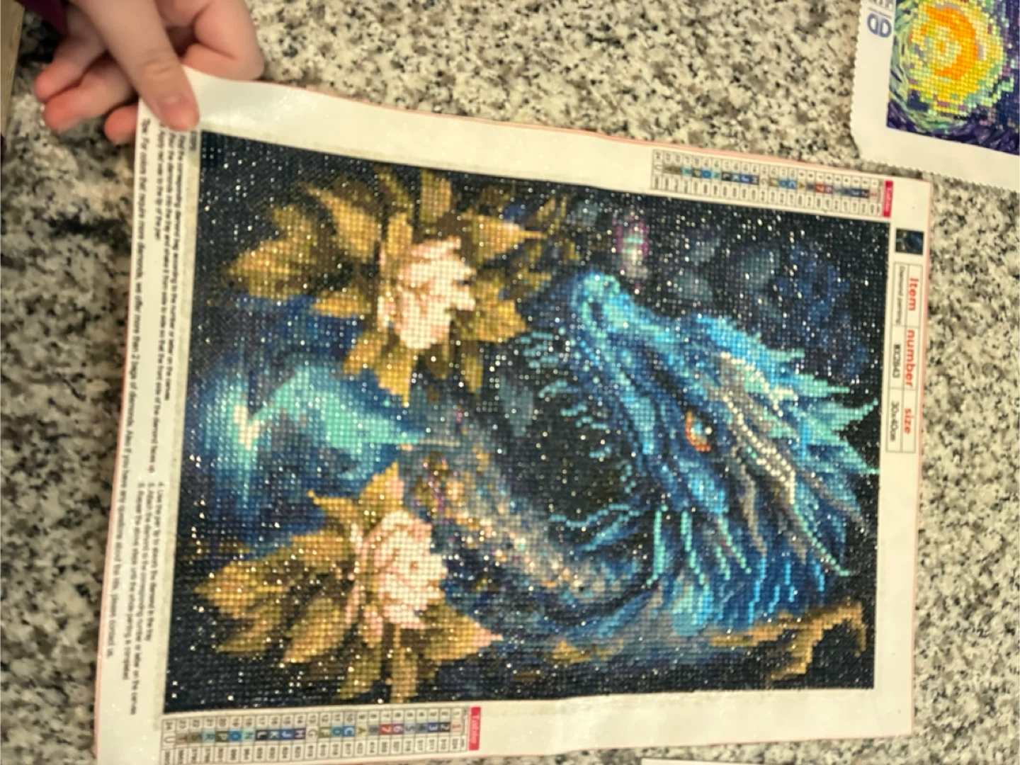 Diamond Painting Kit - Blue Dragon with Flowers 30x40cm