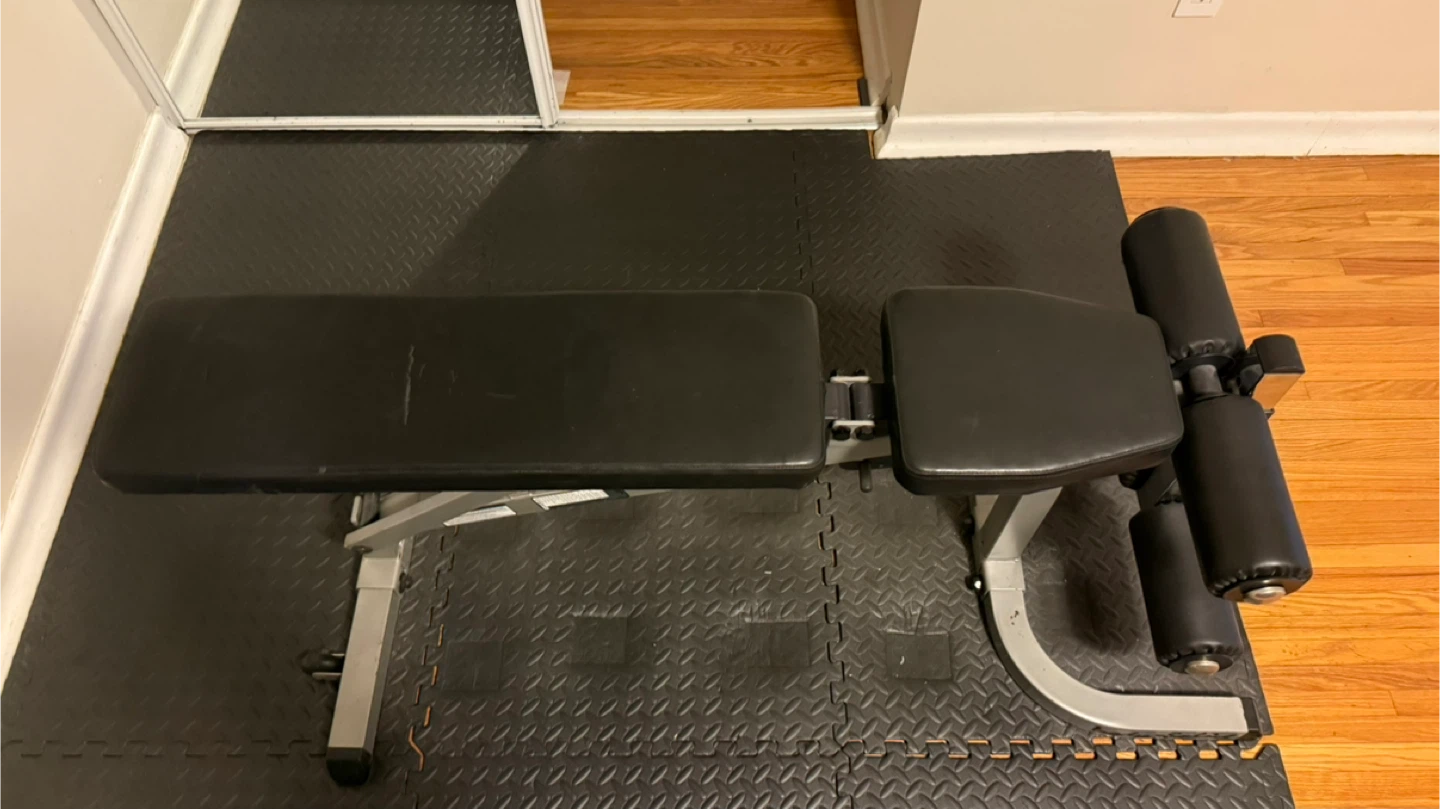 Black Adjustable Weight Bench with Leg Rollers