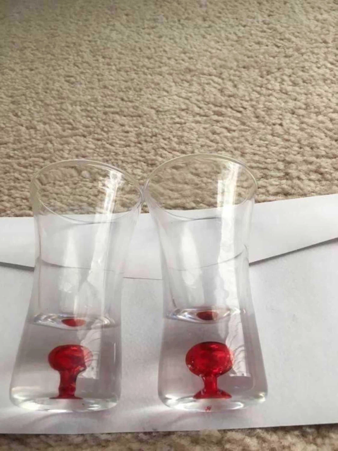TWO Shot Glasses with Red BUBBLE BASES - photo 2