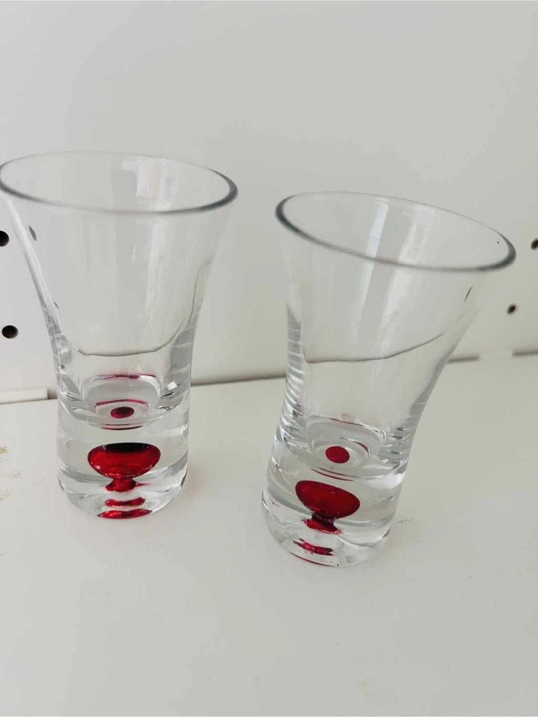 TWO Shot Glasses with Red BUBBLE BASES - photo 3