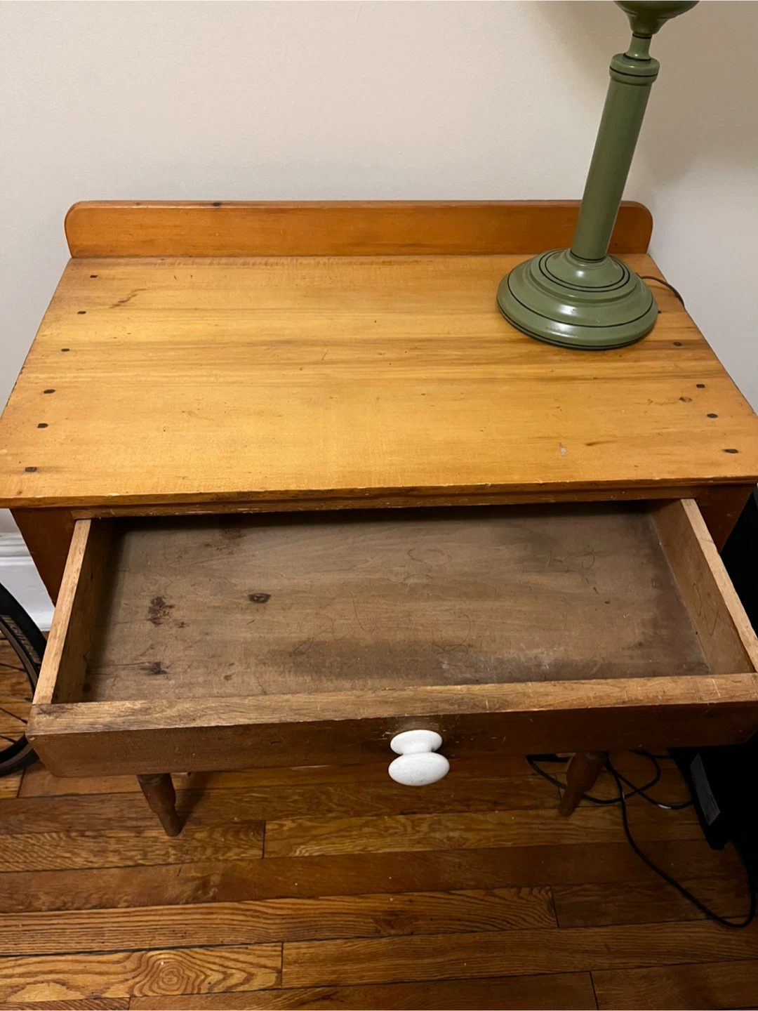 Vintage Wooden Side Table with Drawer - photo 2