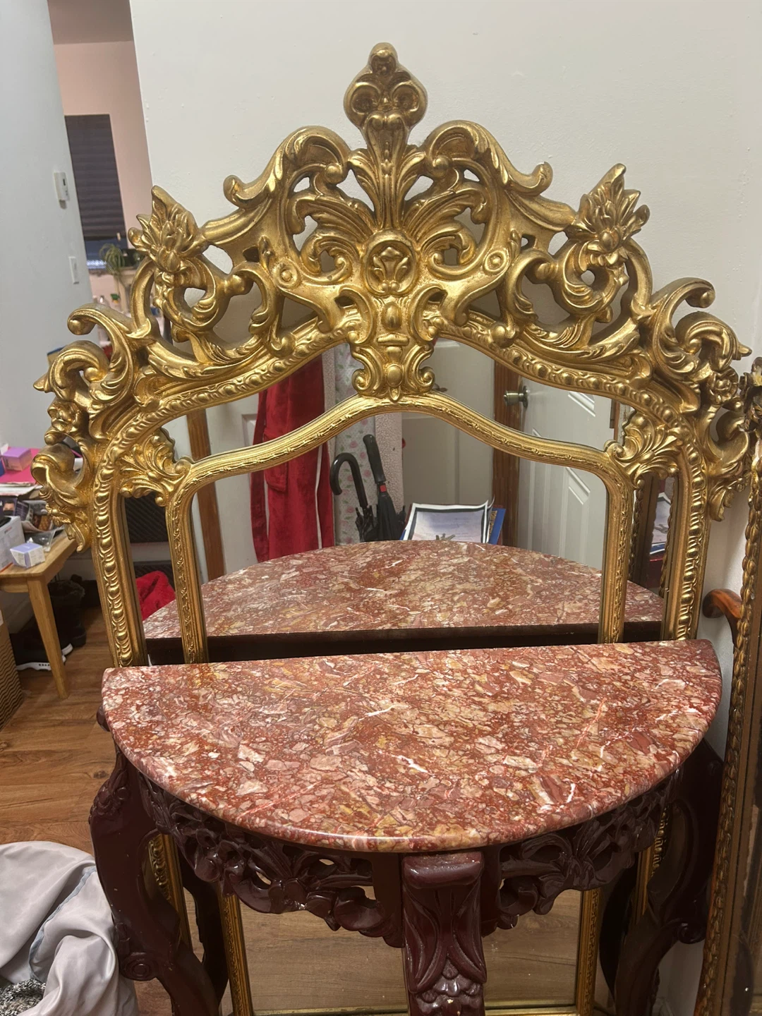 Ornate Console Table with Marble Top and Mirror - photo 3