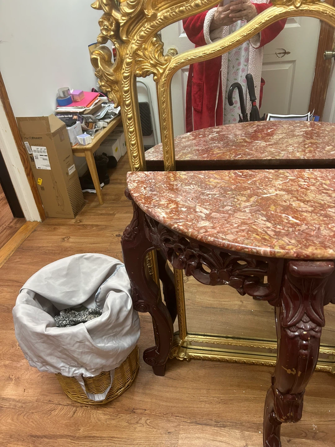 Ornate Console Table with Marble Top and Mirror