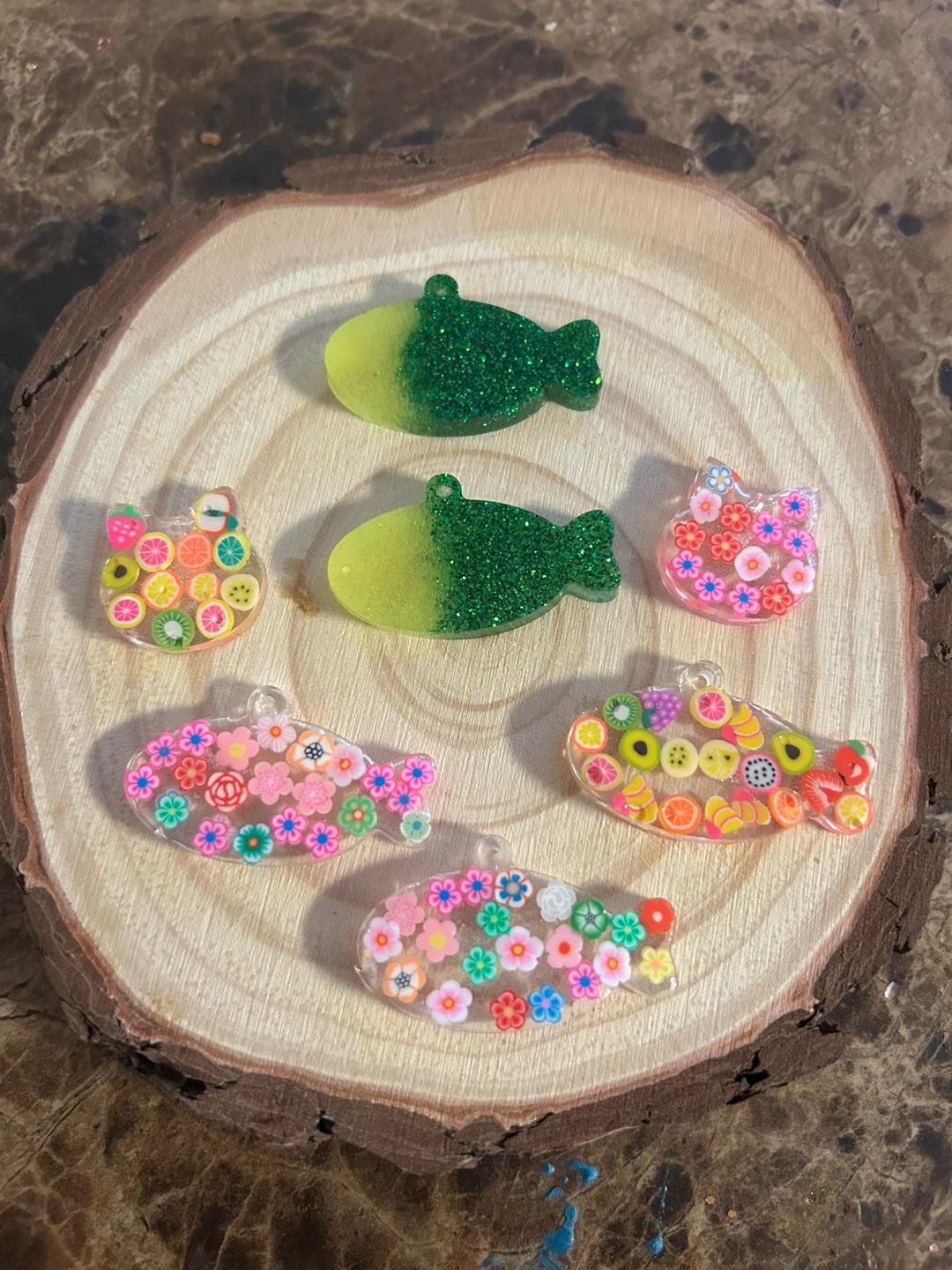 Handmade Resin pet tags - Fruit, Flower, Fish & Cat Designs