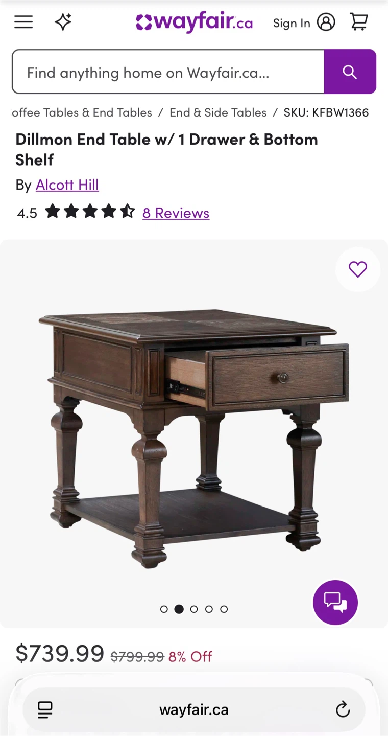 Wayfair Dillmon End Table w/ 1 Drawer & Bottom Shelf - photo 2