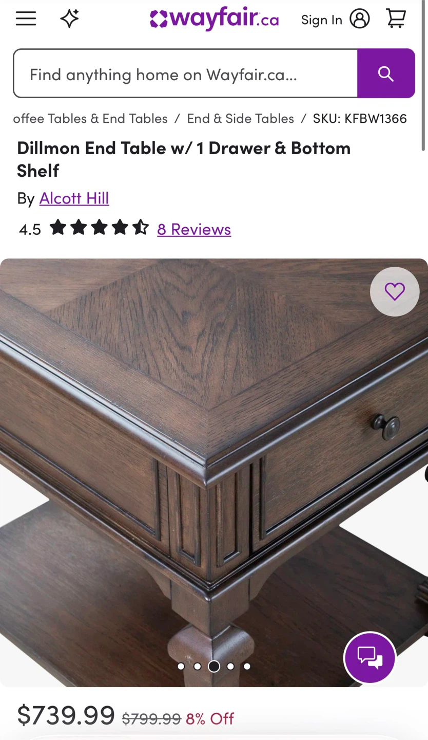 Wayfair Dillmon End Table w/ 1 Drawer & Bottom Shelf - photo 4