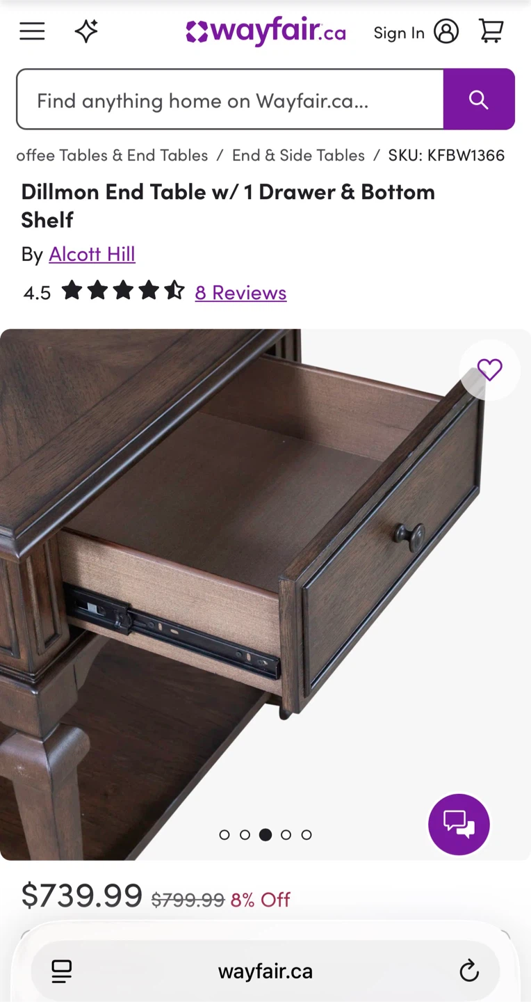Wayfair Dillmon End Table w/ 1 Drawer & Bottom Shelf - photo 5