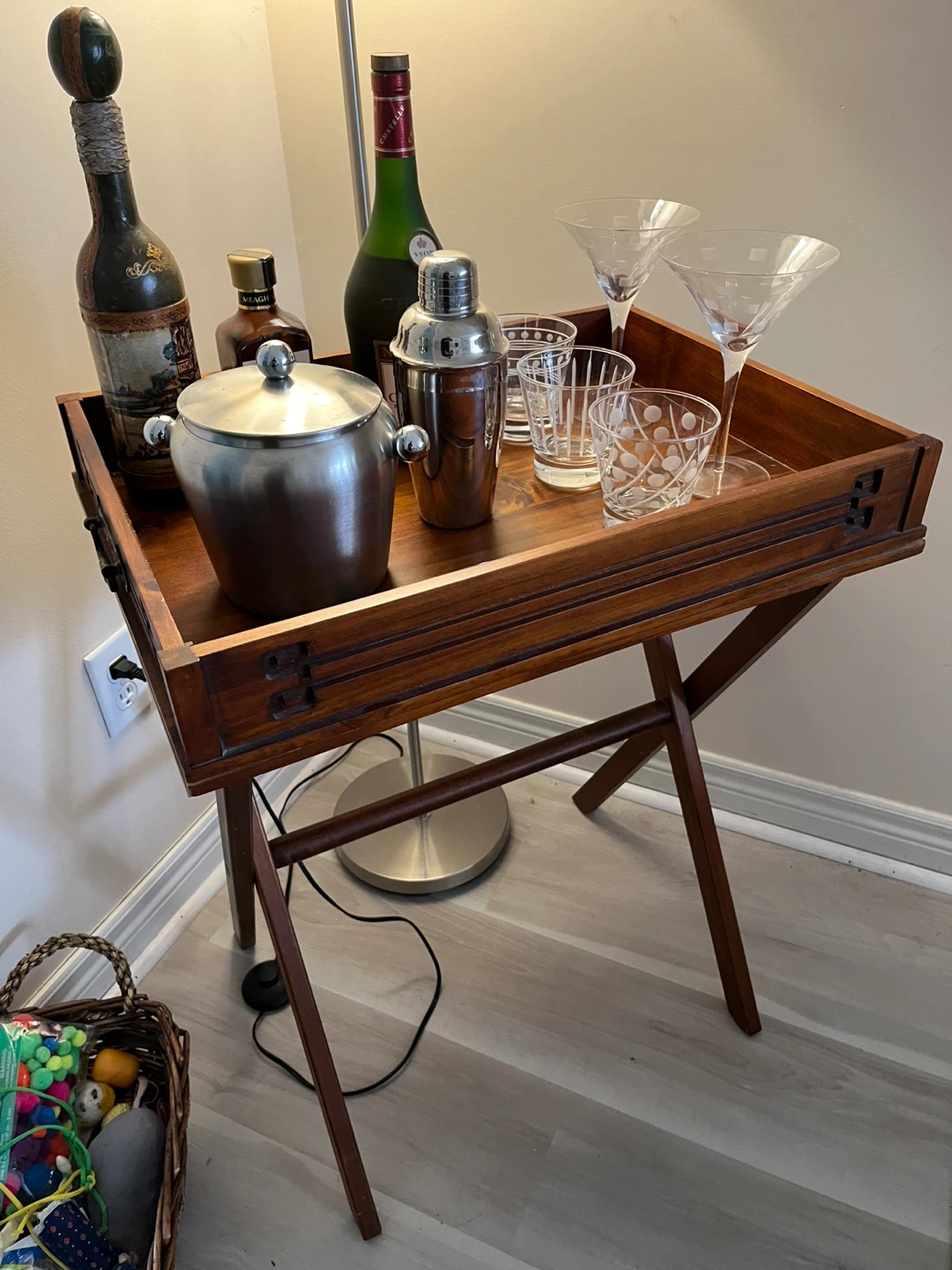 Bar Cart Set with Ice Bucket, Shaker, and Glasses