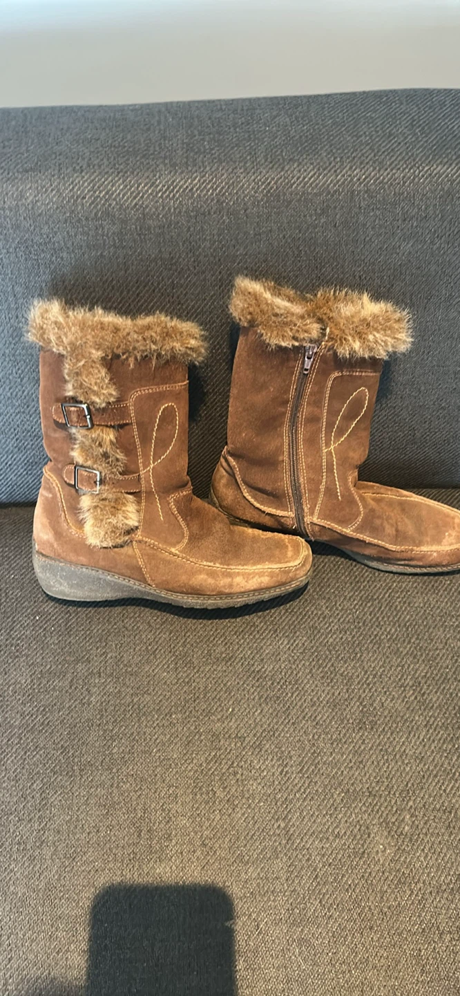 Brown Suede Fur Lined Winter Boots