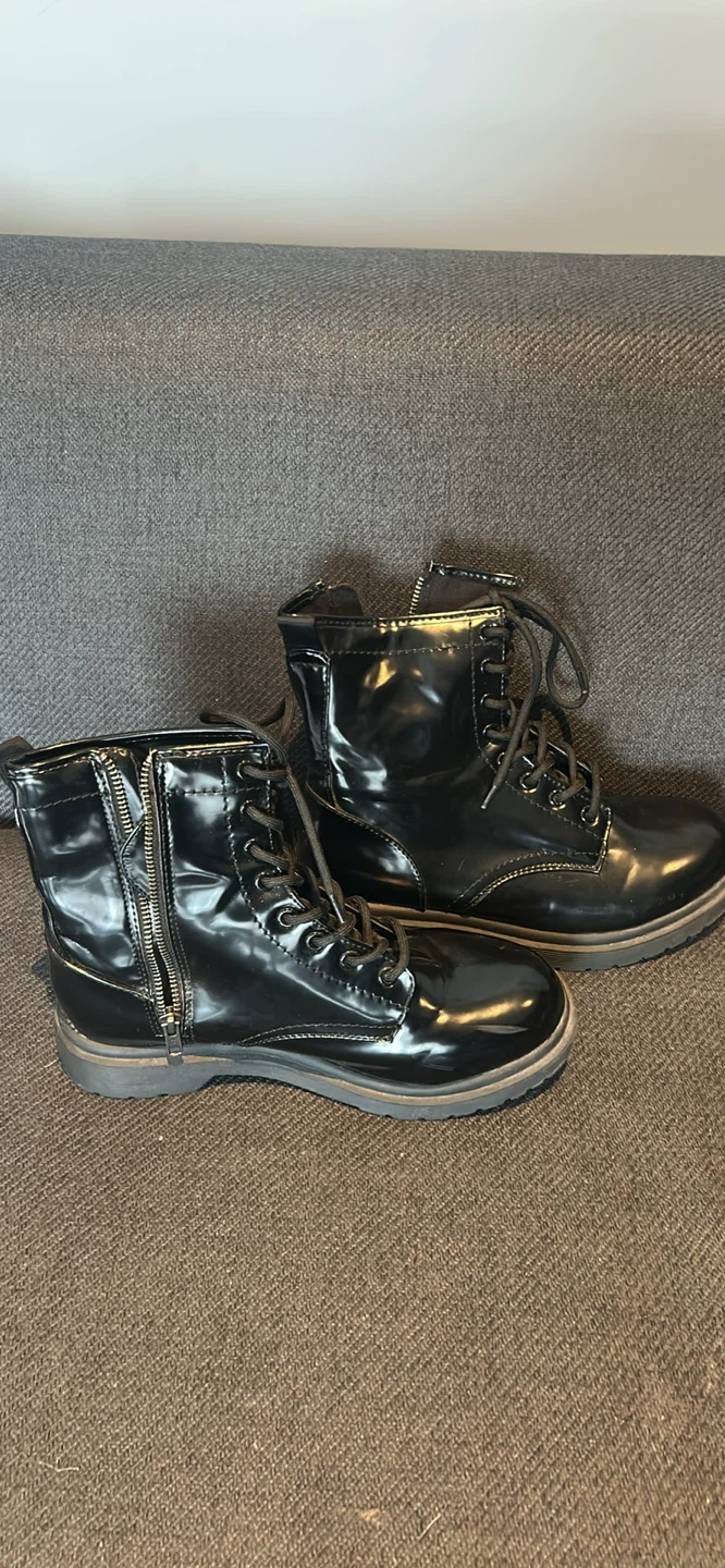 Black Patent Combat Boots with Side Zips