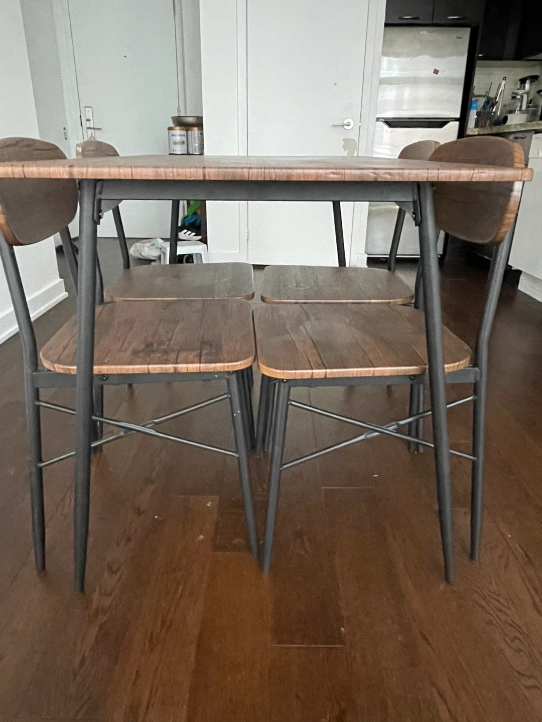 Wood and Metal Dining Set with 4 Chairs