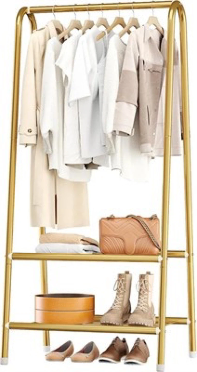 Brand new Metal Gold Garment Rack with Two Shelves