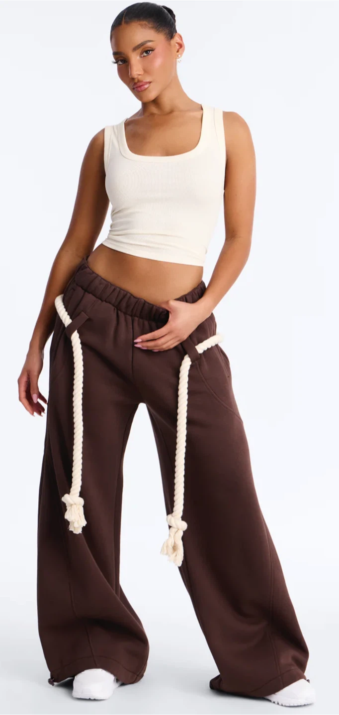 Fashion Nova Rope Me In Baggy Barrel Sweatpants Chocolate Size L