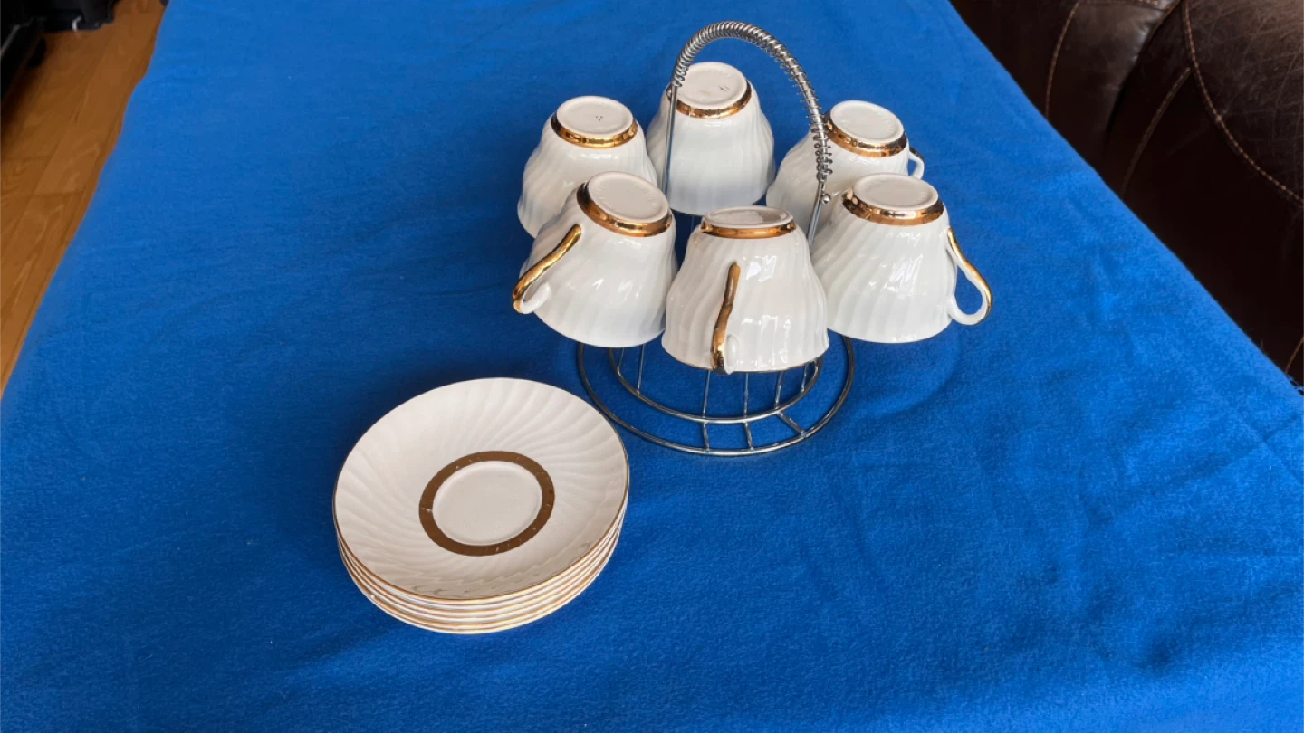 Set of 6 Bone White China Teacups and Saucers by Staffordshire