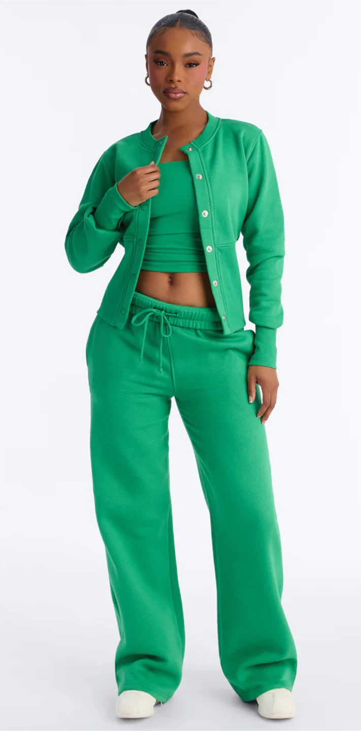 Fashion Nova Varsity Fleece Wide Leg Pant Set XL Kelly Green