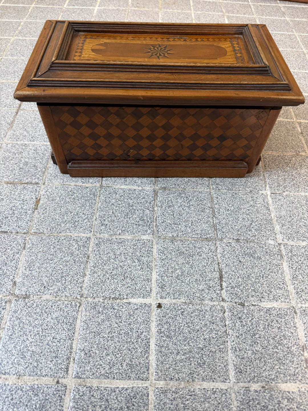 Antique Wooden Jewelry Box with Rudesheim Emblem