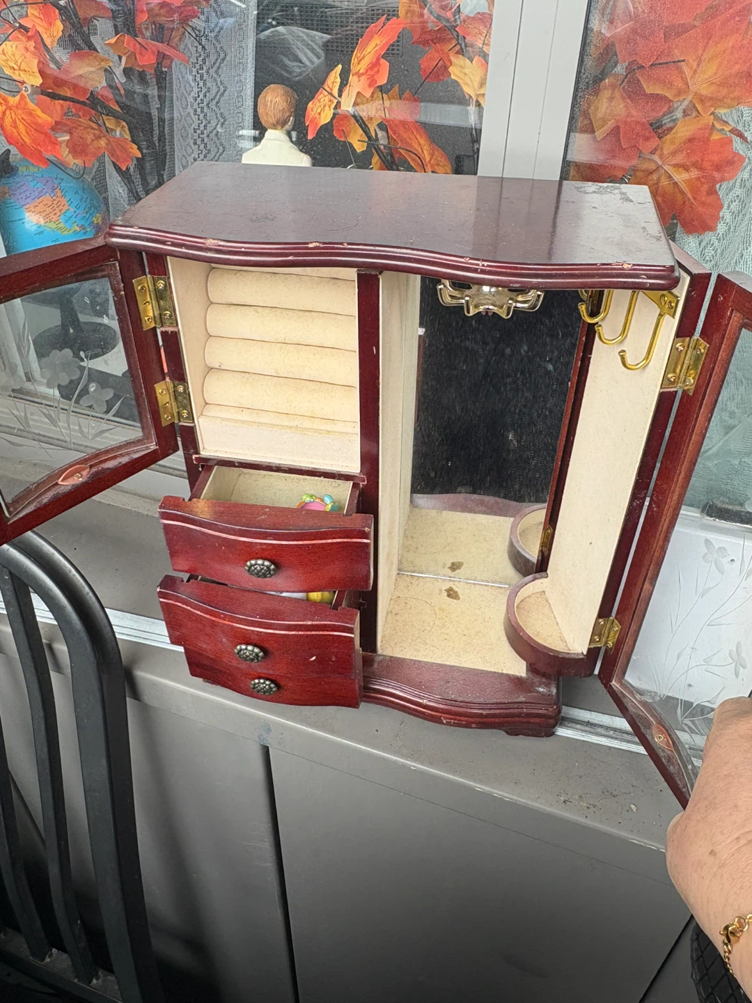 Wooden Jewellery Box with Drawers and Mirror - photo 2