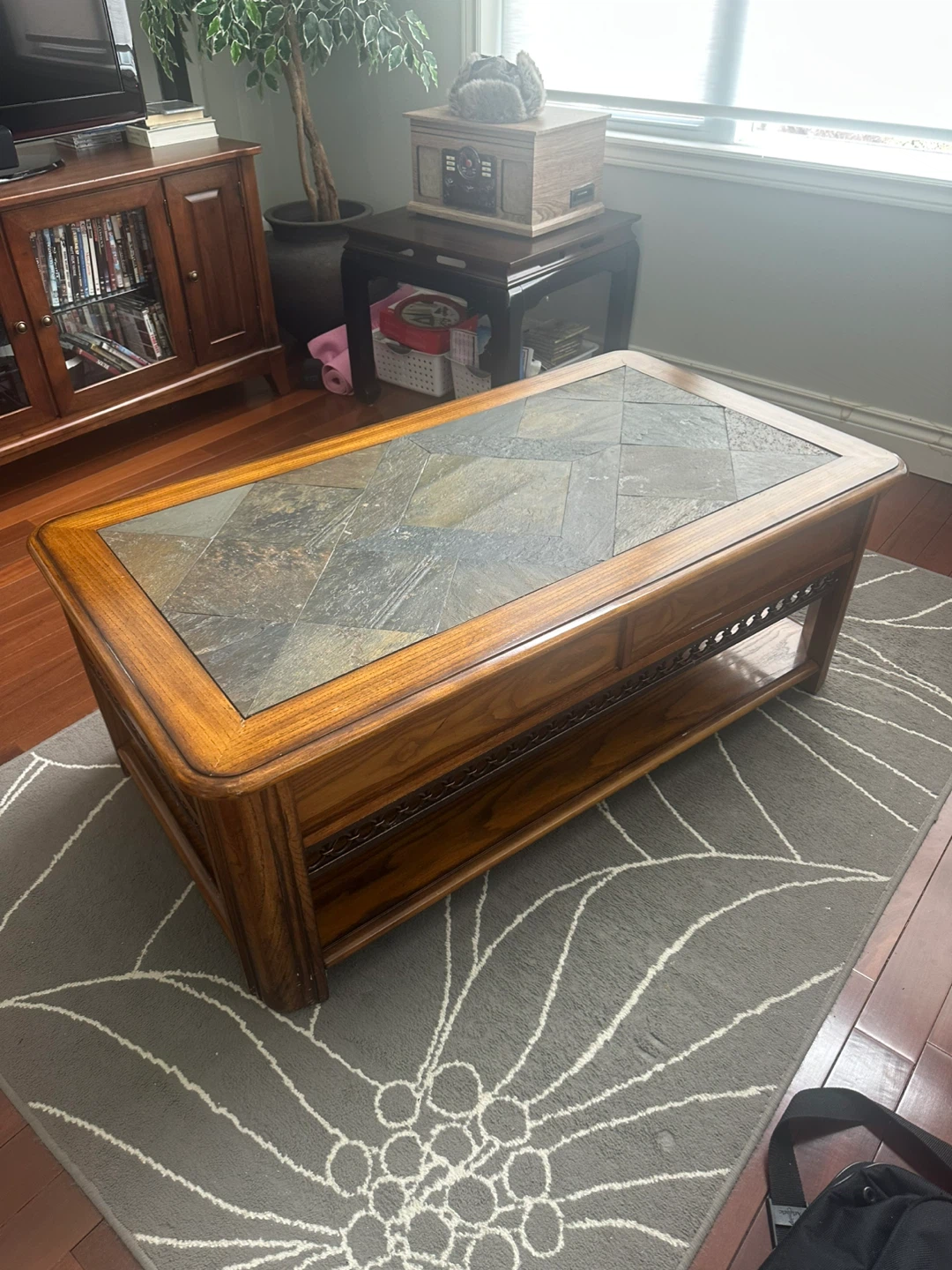 Wooden Coffee Table with Slate Top