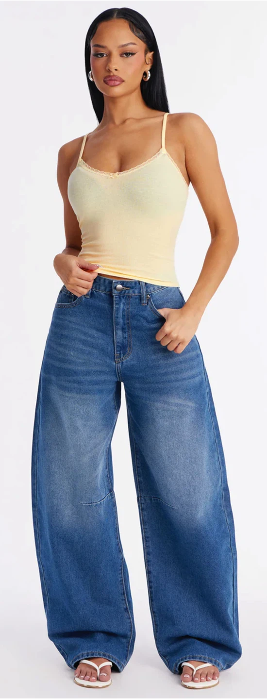 Fashion Nova La Paz Loose Barrel Leg Jeans Medium Wash Size 15