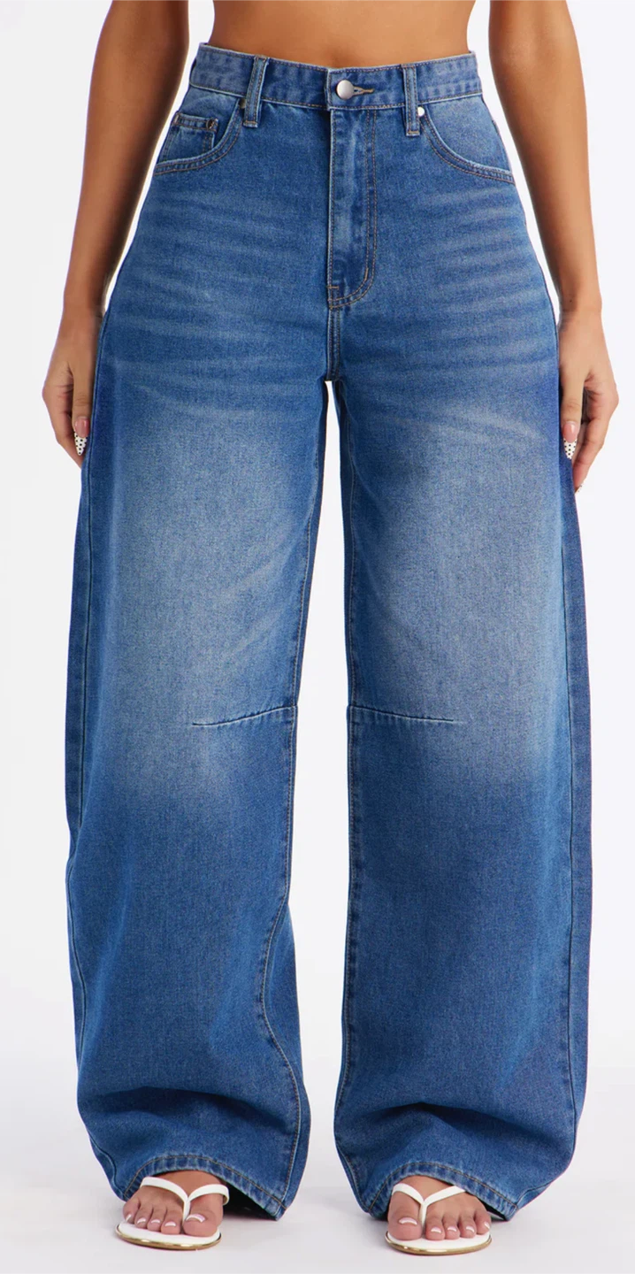 Fashion Nova La Paz Loose Barrel Leg Jeans Medium Wash Size 15 - photo 2