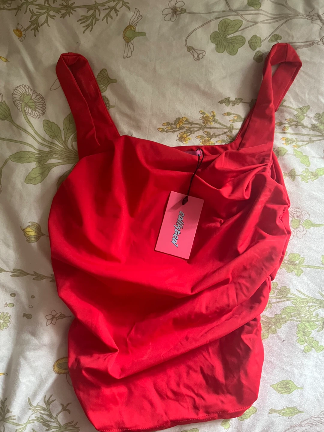 Edikted Ruched Square Neck Top - Red, XS