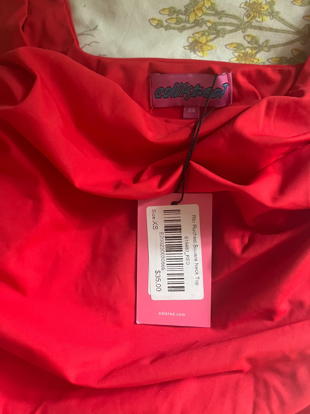 Edikted Ruched Square Neck Top - Red, XS - photo 2
