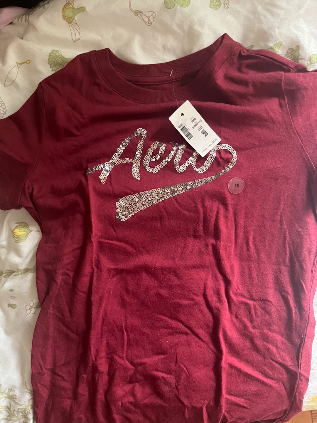 AERO Sequin T-Shirt XS Burgundy