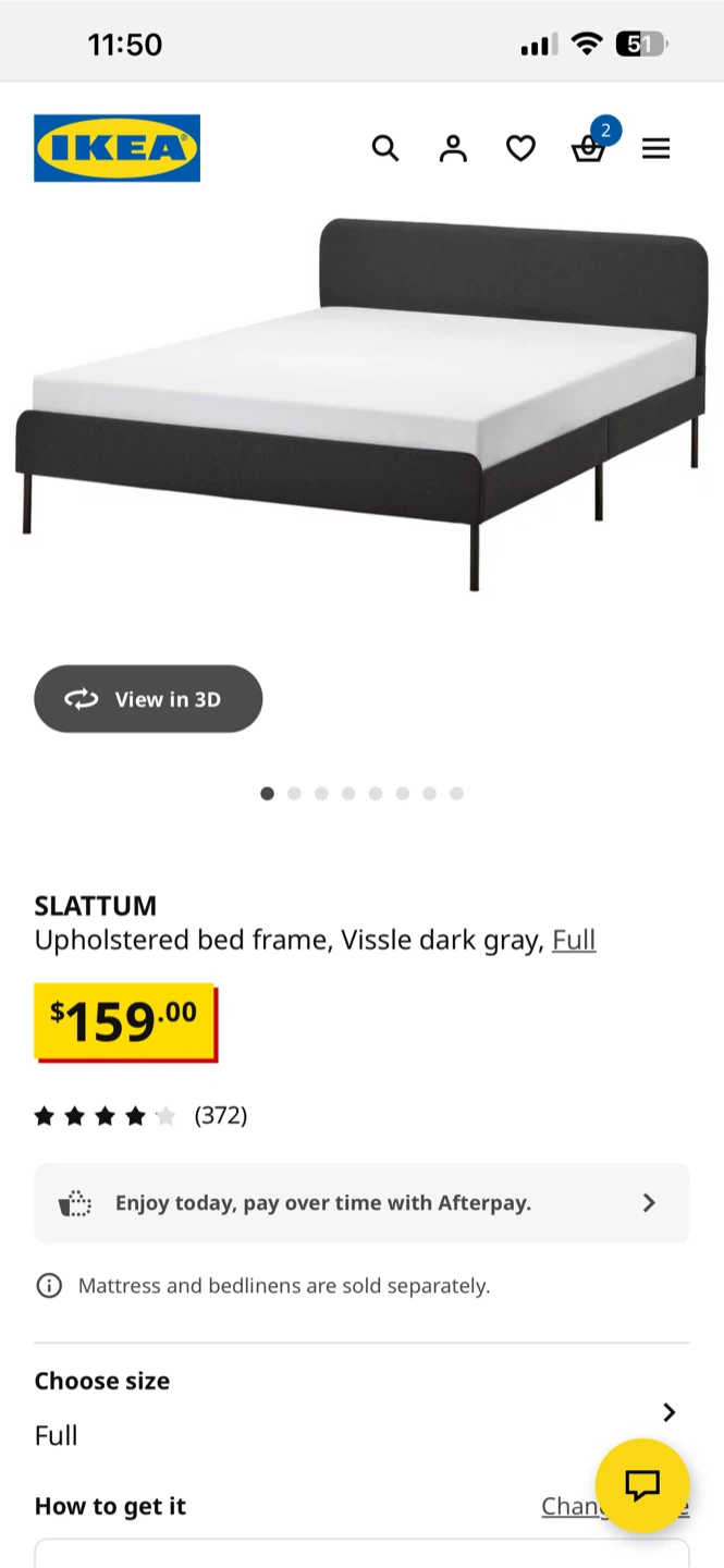 IKEA SLATTUM Upholstered Bed Frame - Dark Gray, Full Size