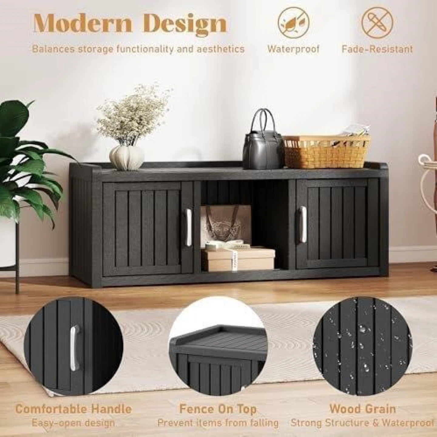 46.8" Outdoor Storage Deck Box Bench Cabinet - Black - photo 3