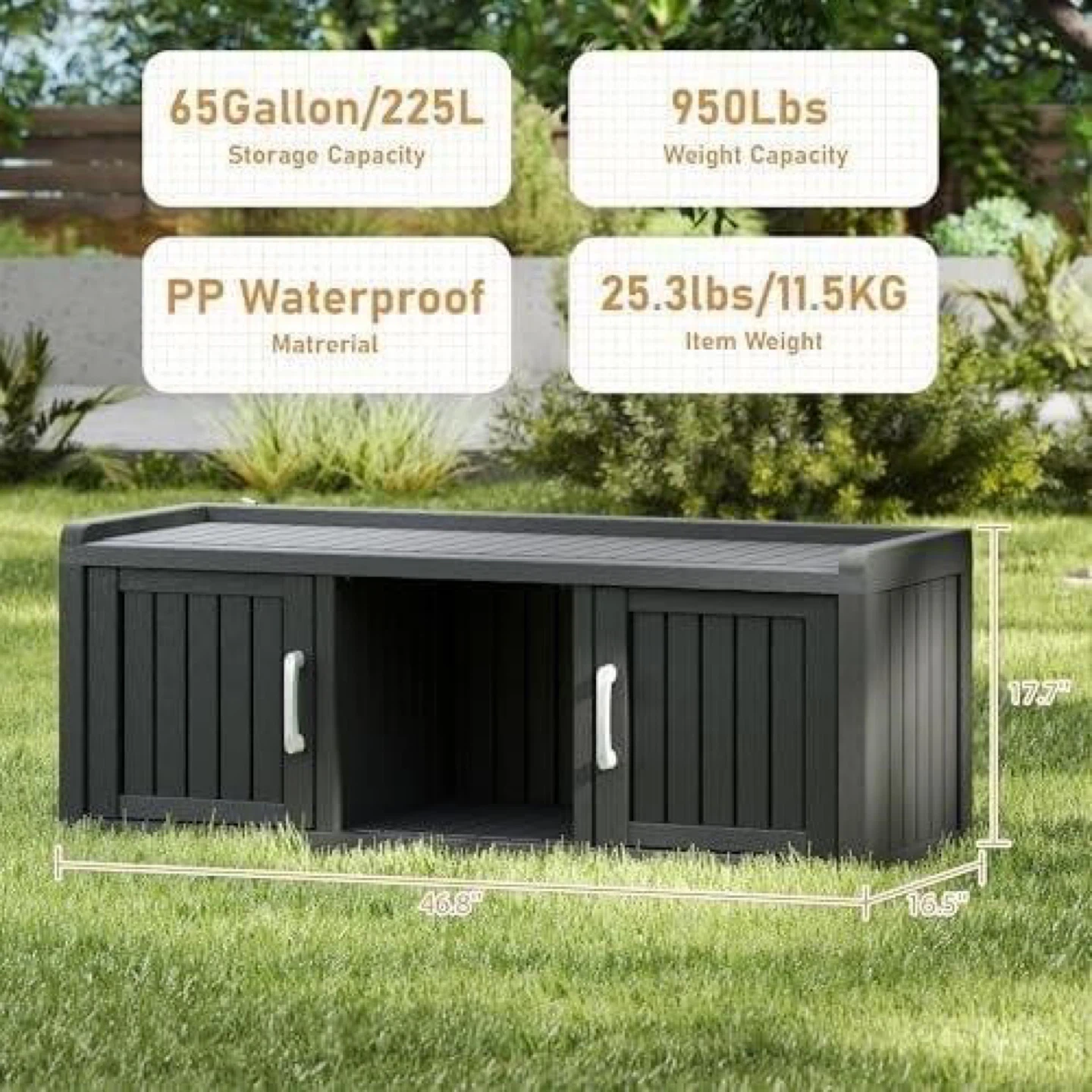 46.8" Outdoor Storage Deck Box Bench Cabinet - Black