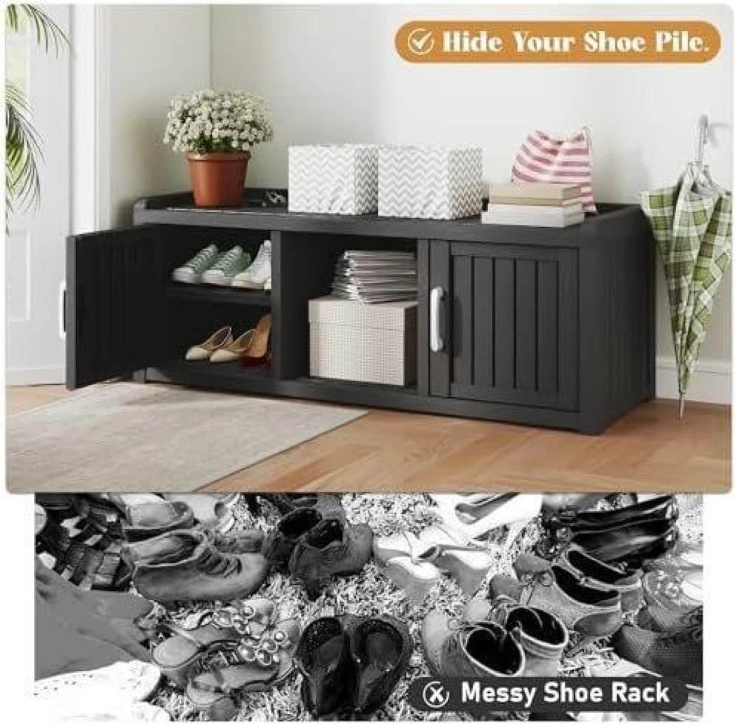 46.8" Outdoor Storage Deck Box Bench Cabinet - Black - photo 4