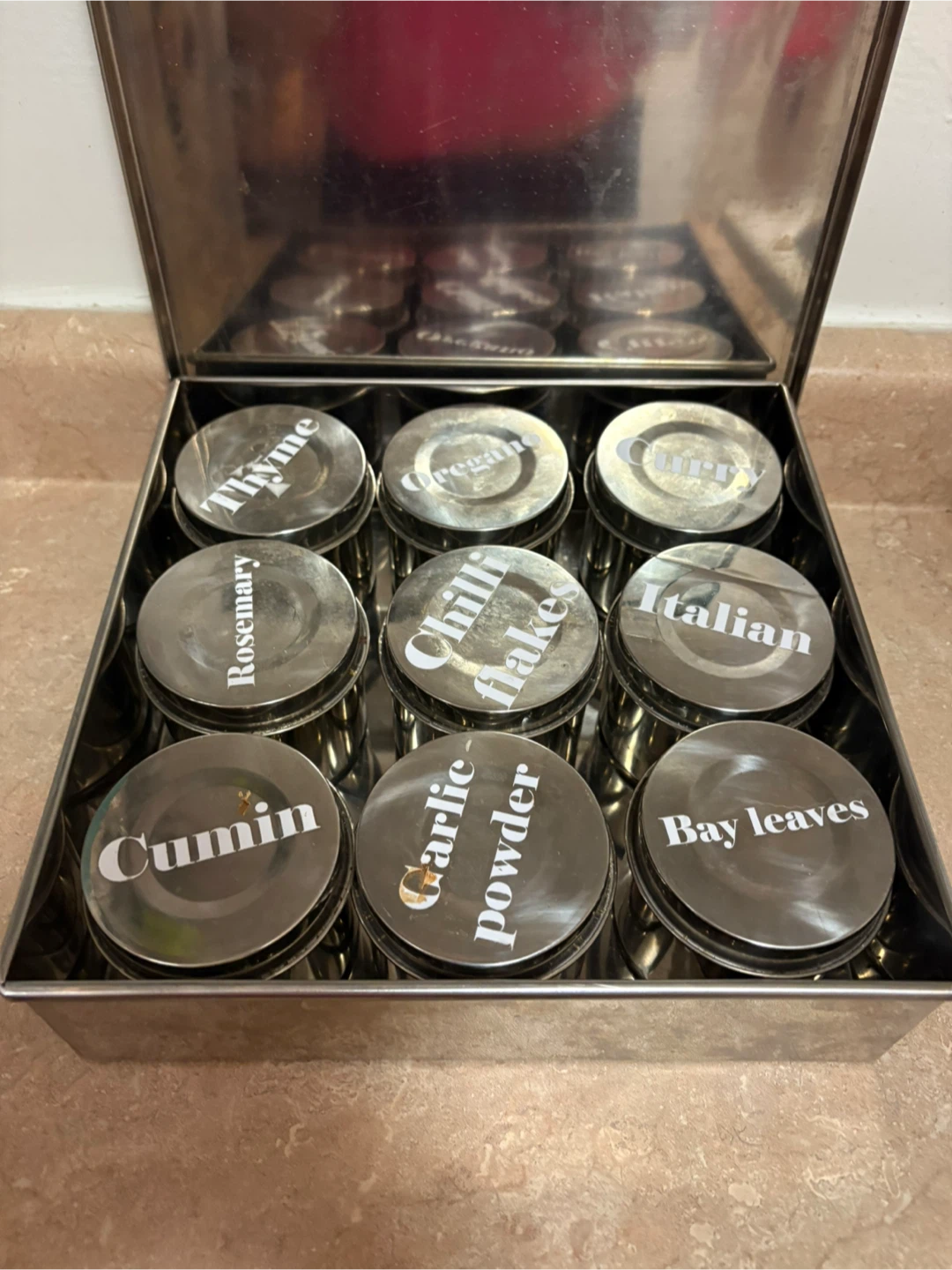 Spice Rack with 9 Stainless Steel Containers