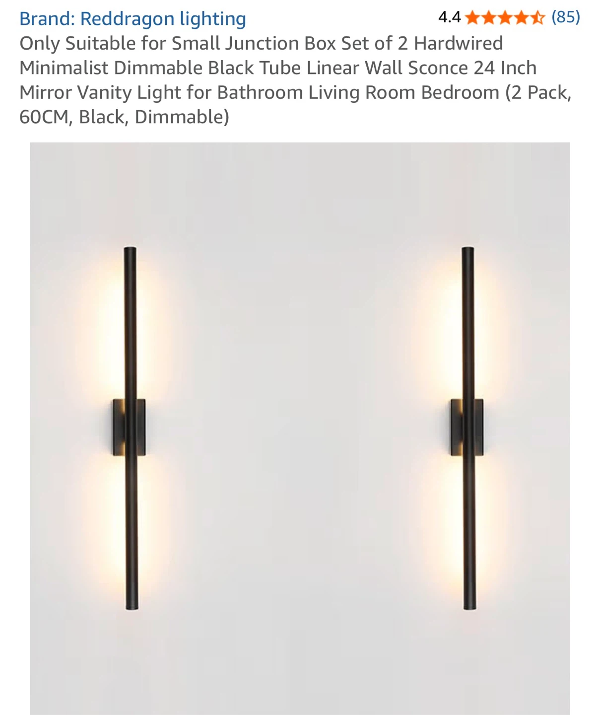 24 Inch Black Tube Linear Wall Sconce (2 Pack)
