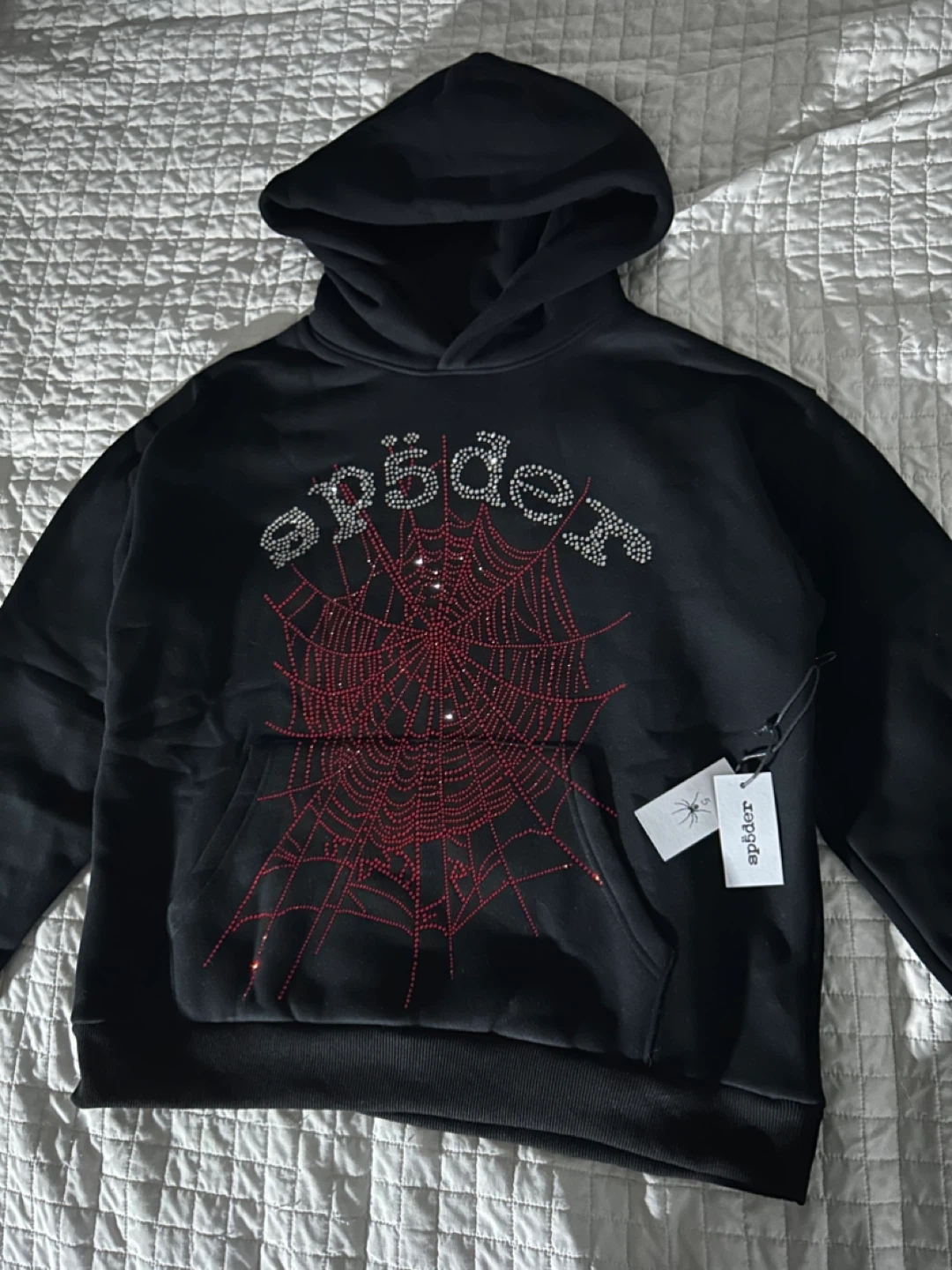 Sp5der Worldwide OG Rhinestone V2 Web Hoodie Size M