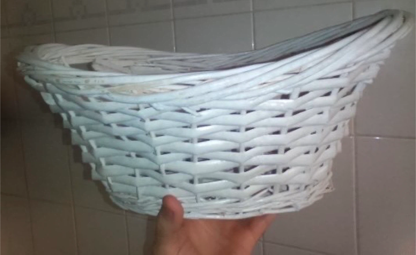 White Wicker Basket with Handle