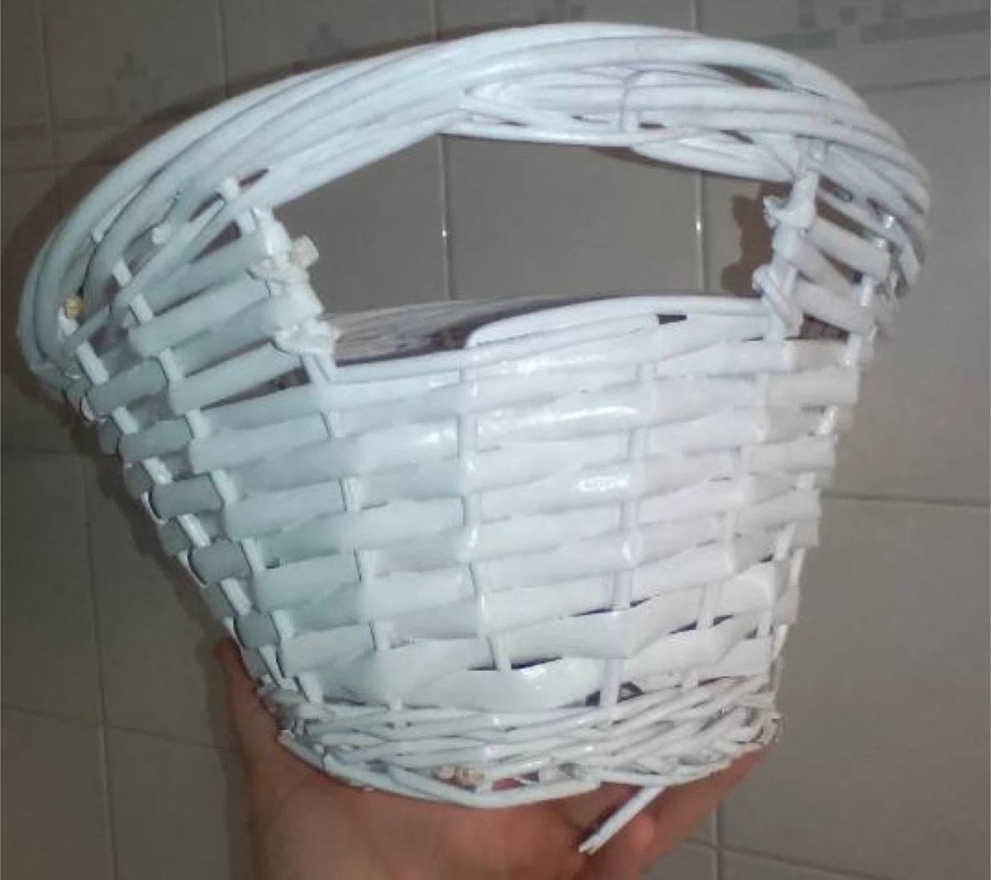 White Wicker Basket with Handle - photo 3