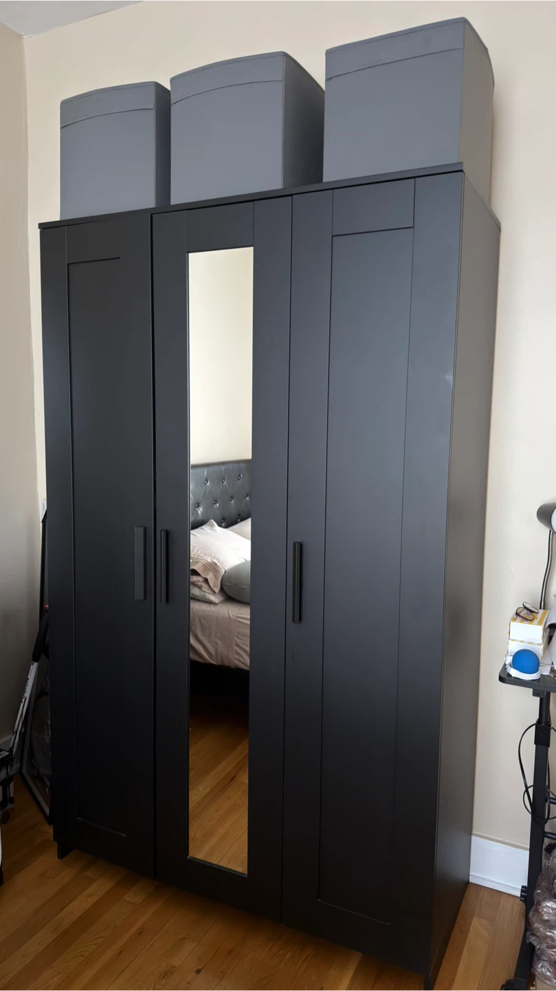Black 3-Door Wardrobe with Mirror