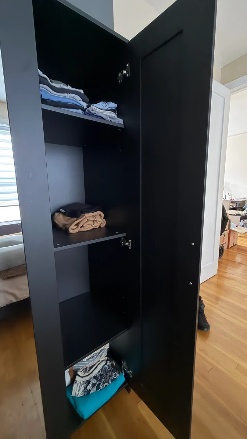 Black 3-Door Wardrobe with Mirror - photo 2