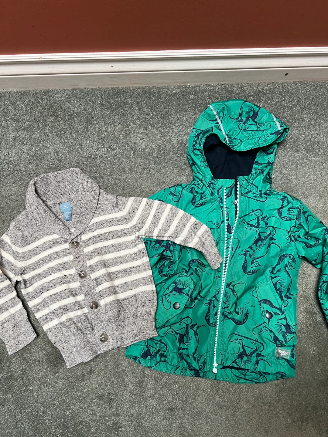 OshKosh B'gosh Kids Dinosaur Rain Jacket & Striped Cardigan Set