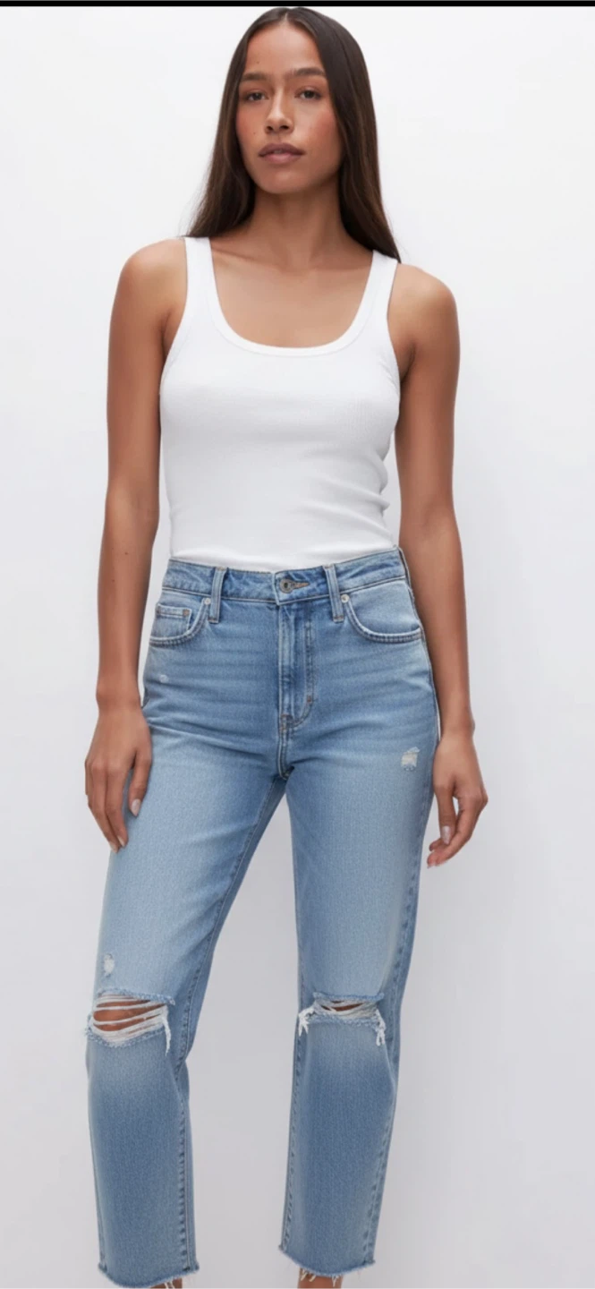 Pistola Distressed High Rise Straight ankle leg