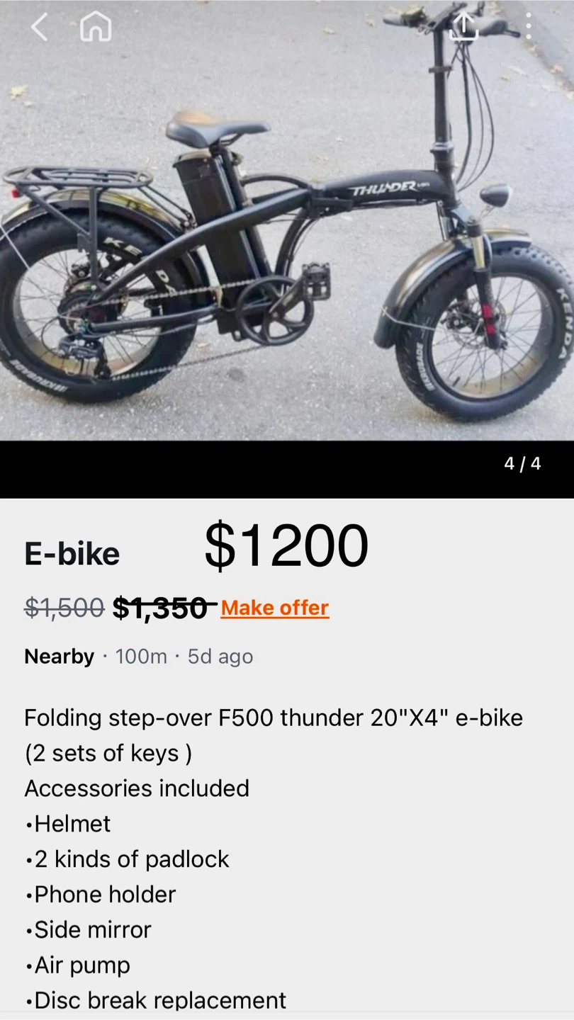 Folding Thunder F500 E-bike 20"x4" - photo 4